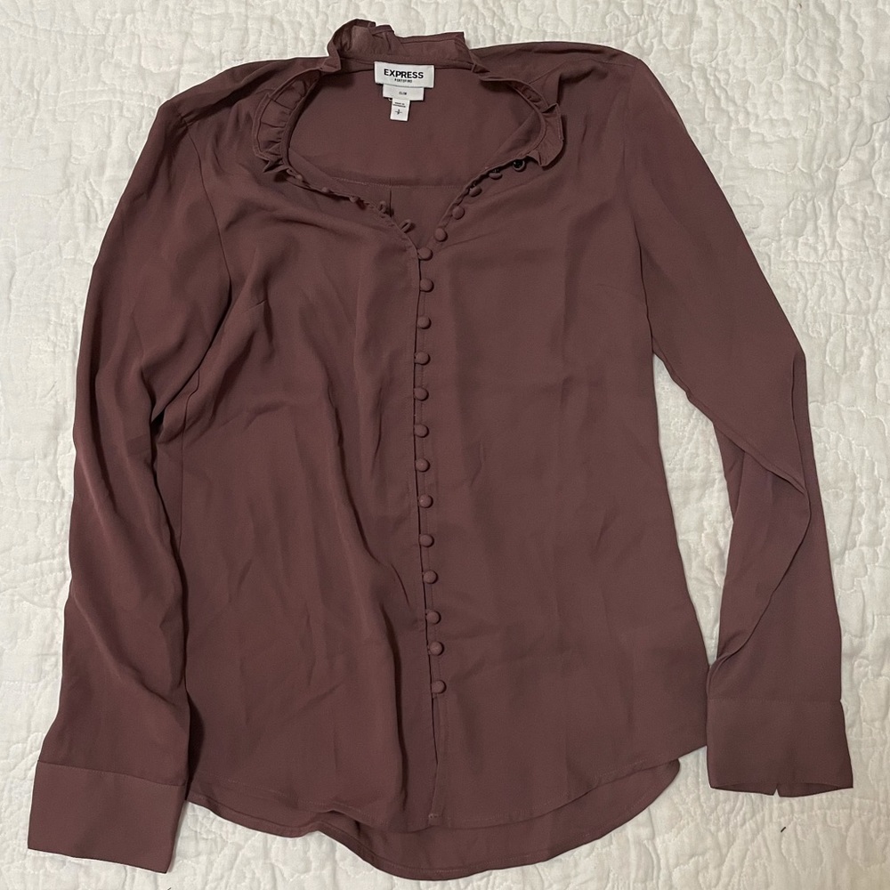 Express SLIM FIT RUFFLE COLLAR PORTOFINO SHIRT